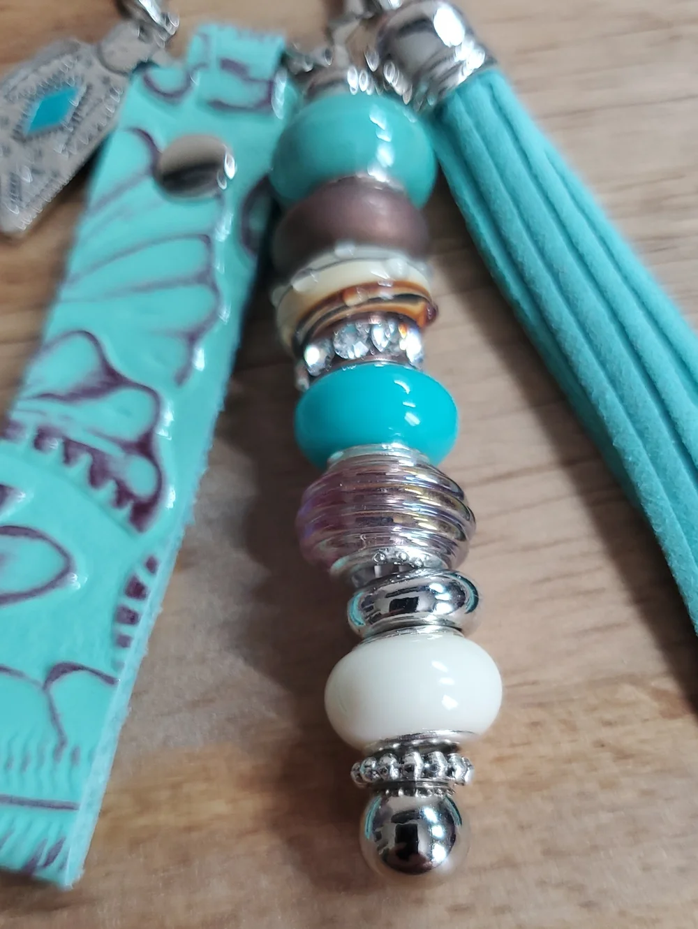 Green Tassel Bead Keychain Charm